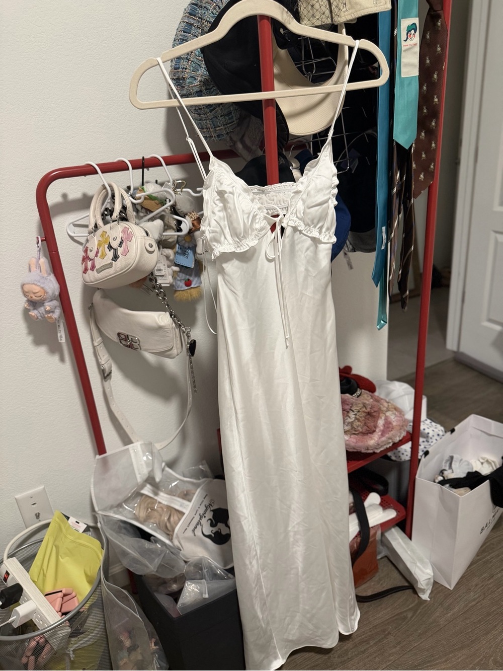 Zara White Satin Maxi Slip Dress with Ruched Bust